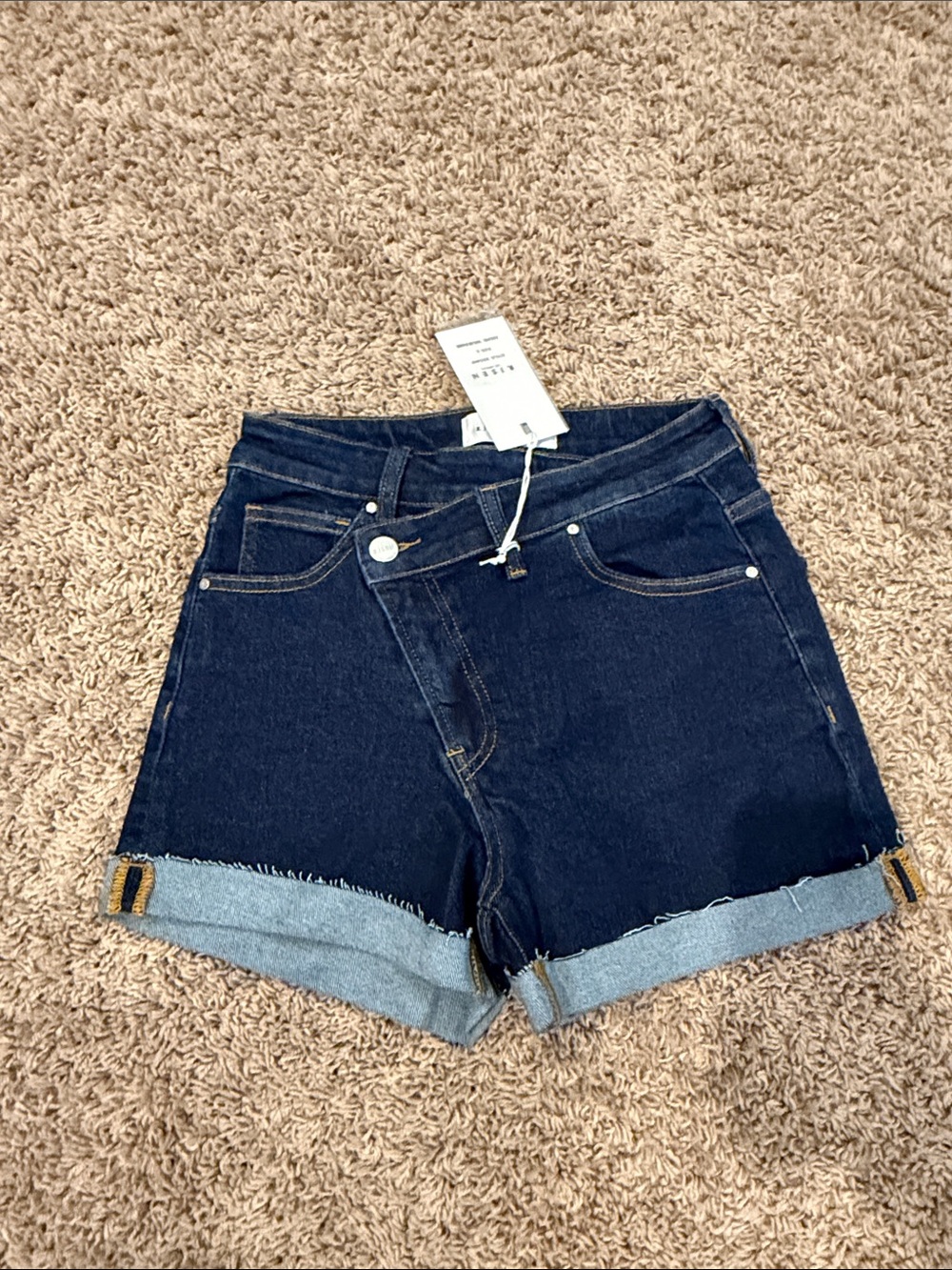 Classic Dark Blue Rolled-Hem Denim Shorts